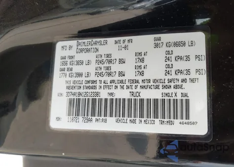 2002 Dodge Ram 1500 St z USA, uszkodzony, nr VIN 3D7HA18N12G123381